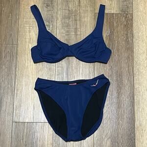 Vintage Jantzen Two Piece Diving Girl Bikini Sz 12 Bust Enhancer Blue Retro EUC